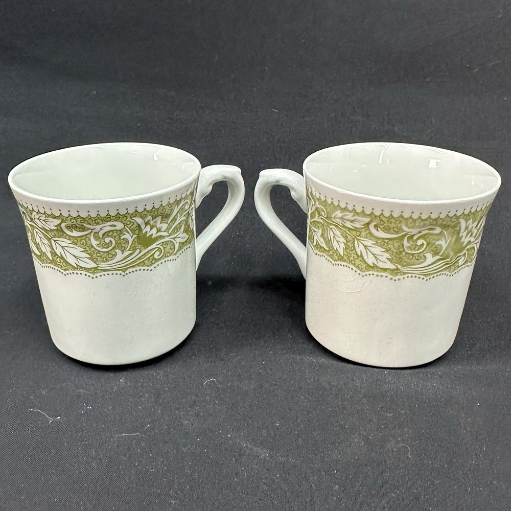 J&G Meakin 'Renaissance Green' Floral  Ironstone Tea Cups, Vintage, Set of 2